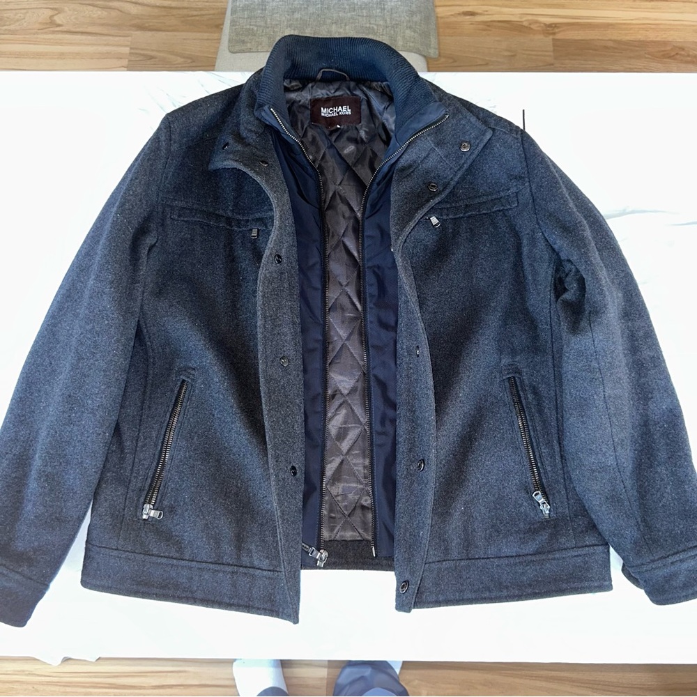 Michael Kors Men's Wool Blend Charcoal Peacoat Jacket Large